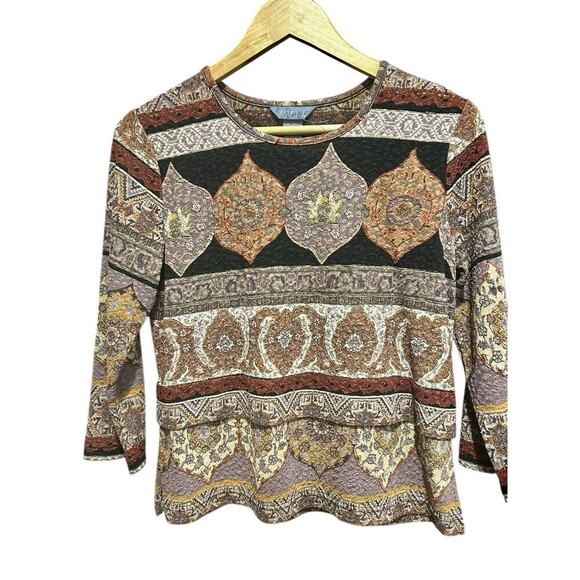 Koret Tops - Koret Womens Blouse Size Petite Small 90s Y2K Orange All Over Print 3/4th Sleeve